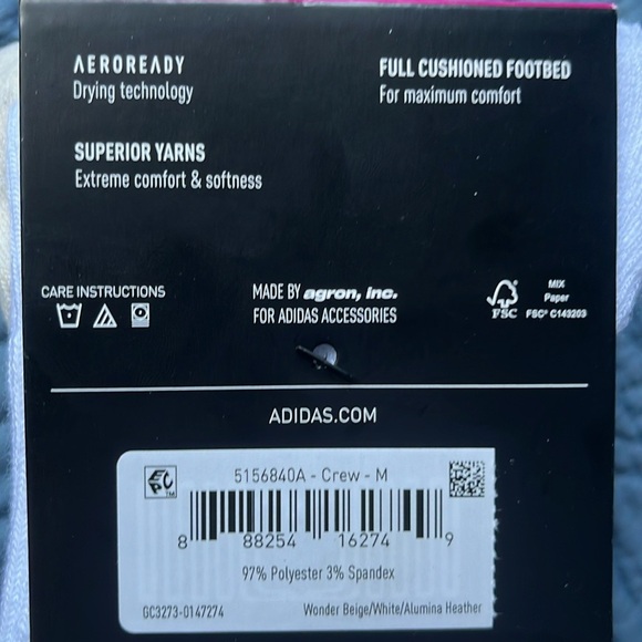 Adidas Crew Socks Cushioned 3 Pair Womens Beige Stripe Size 5-10 Aeroready - Picture 9 of 10